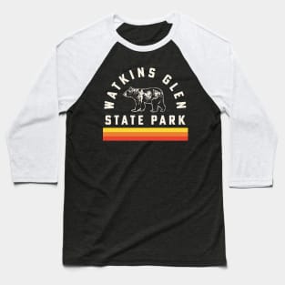 Watkins Glen State Park Souvenir Bear Retro Vintage Stripes Baseball T-Shirt